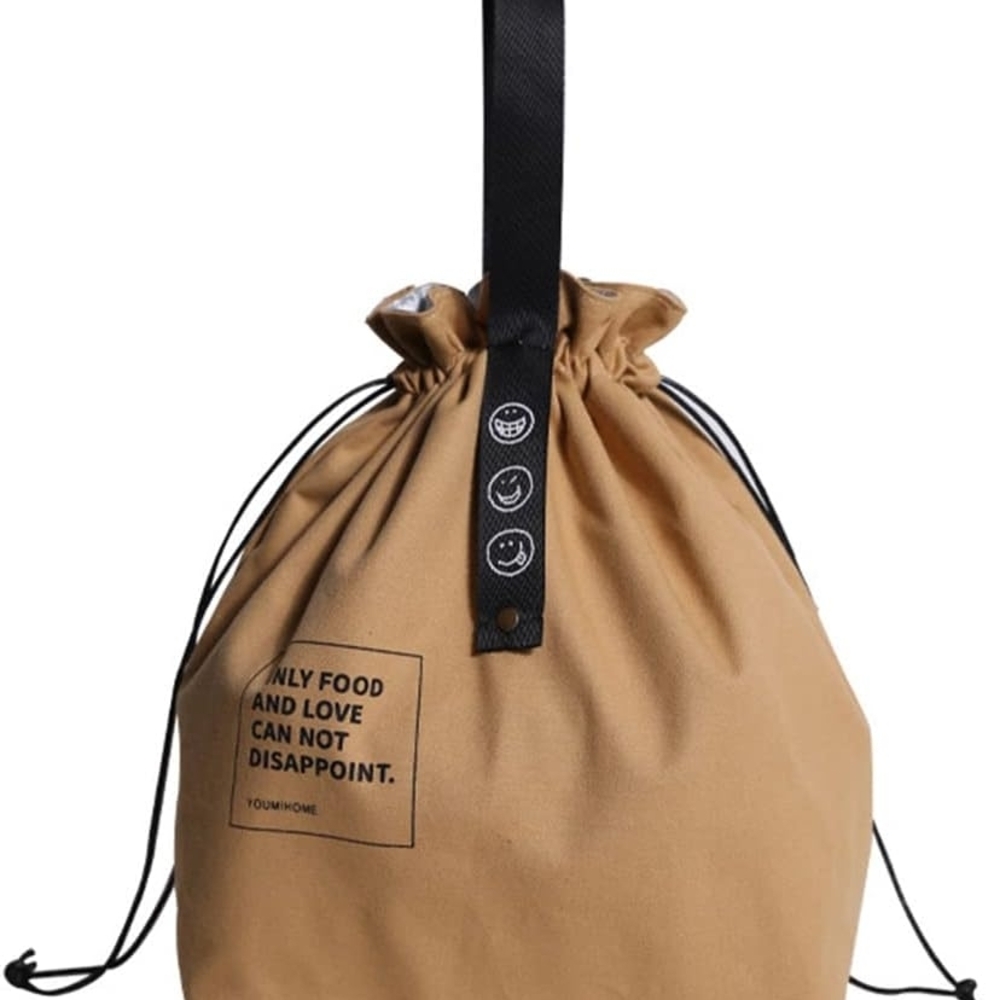 Canvas Drawstring Insulated Lunch Bag, Tan Color